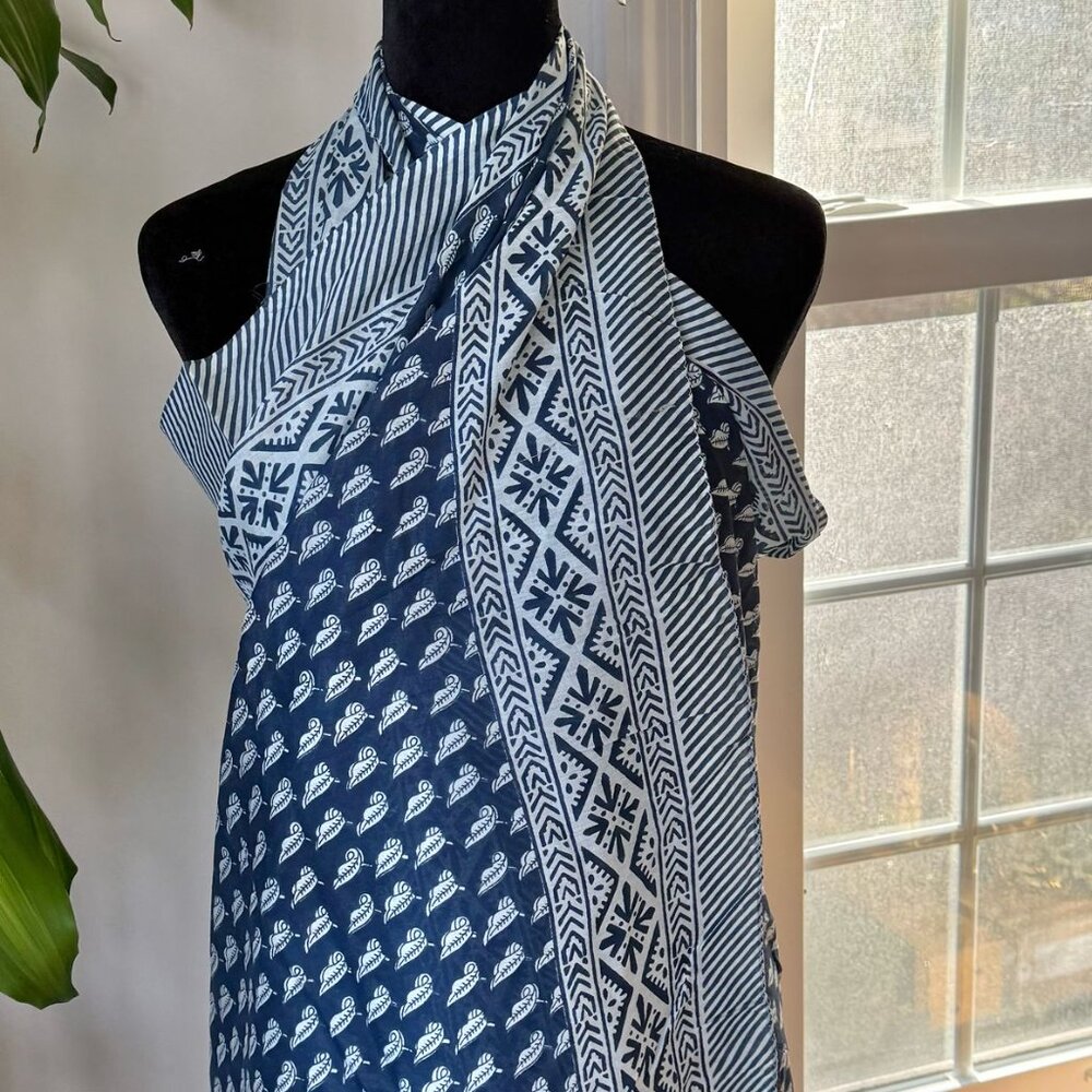BRAND NEW Hand Block Printed Cotton Sarong Beach Wrap Pareo Long Scarf Cover up